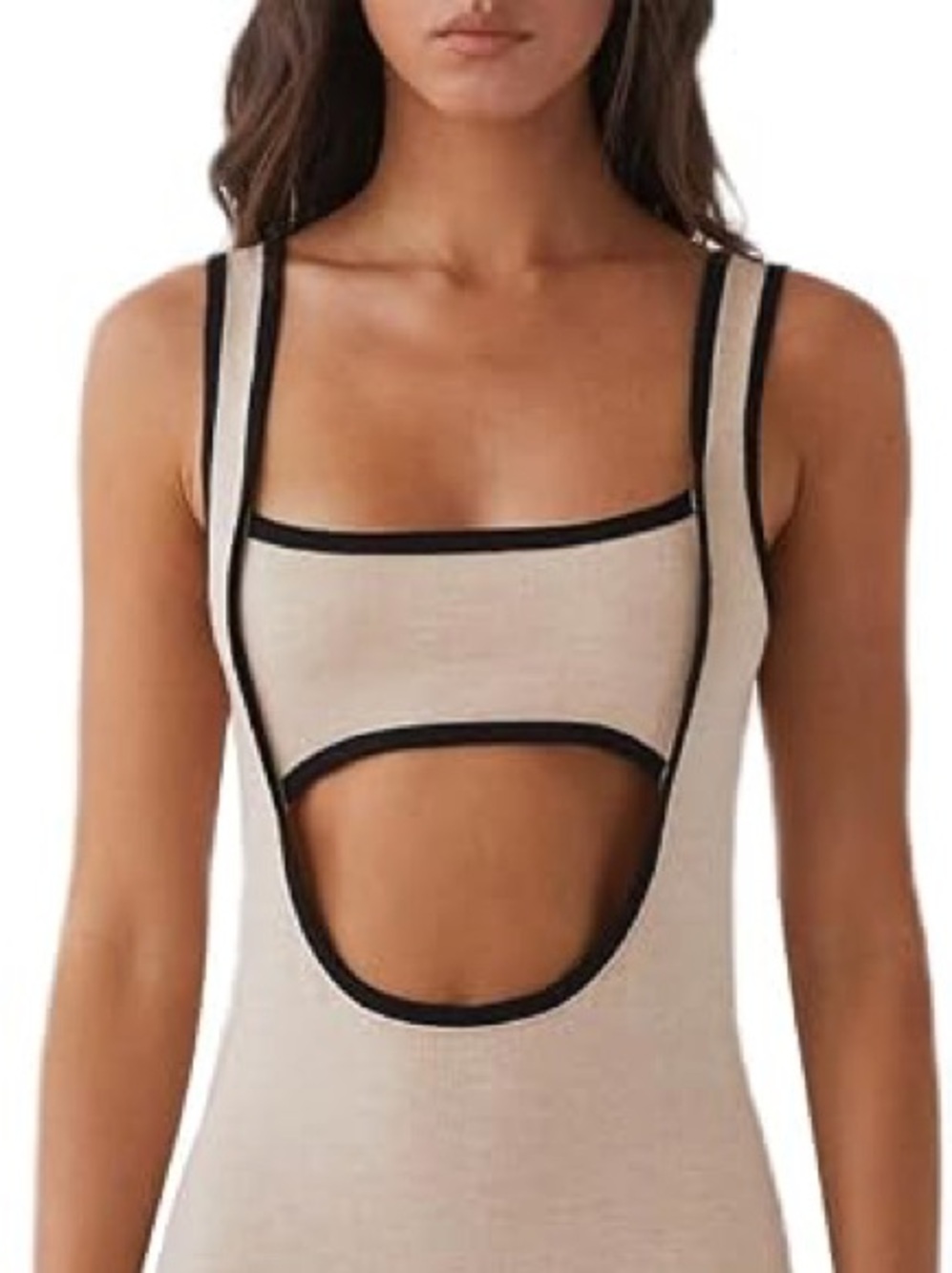 Peppermayo Beige Maxi Dress with Black Trim